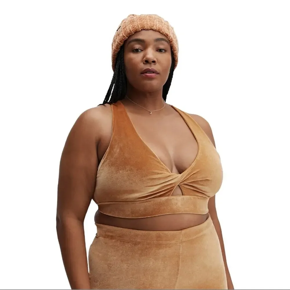 Fabletics Oasis Twist Velour Sports Bra In Light Honey Size XL New With Tags